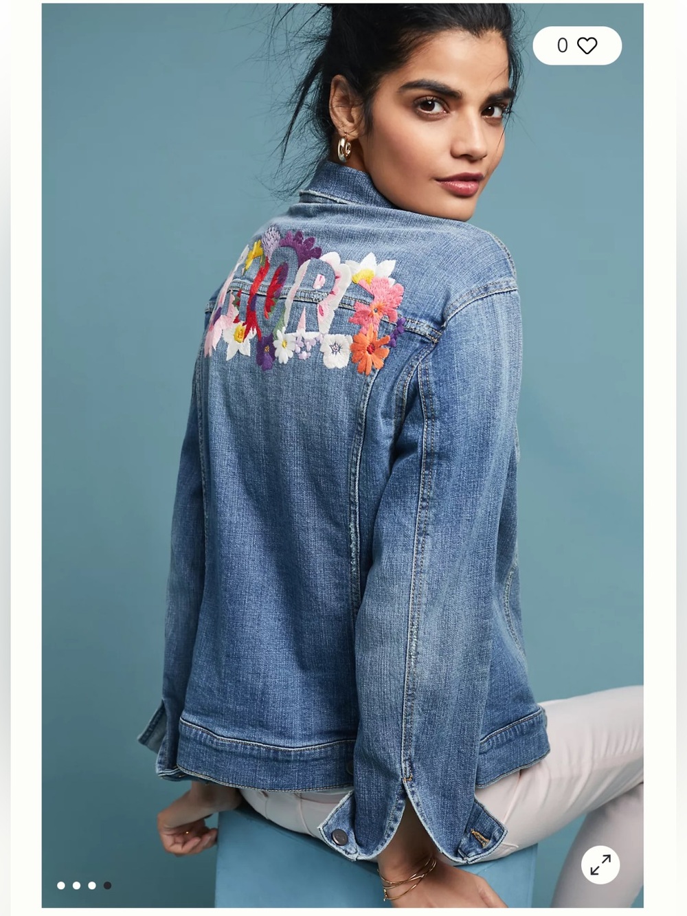 Pilcro Embroidered Floral Denim Jacket - Light Blue with Yellow & Purple Accents - Picture 3 of 9